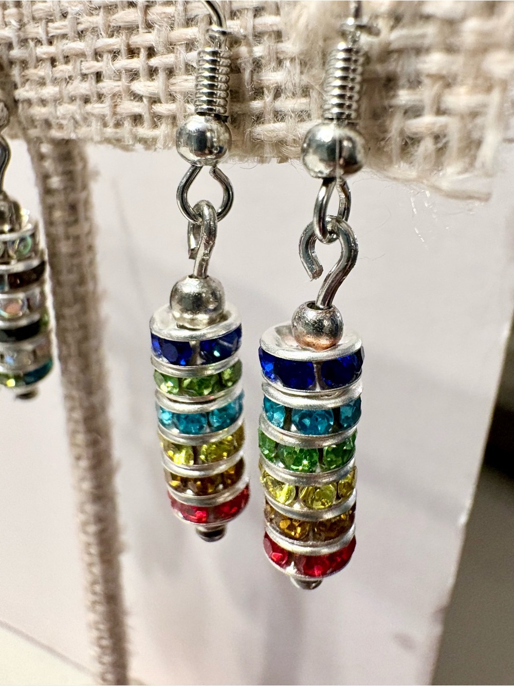 CHOICE OF ONE: Artisan made Silver Multi-Color Crystal Stack Drop Earrings - Picture 4 of 4